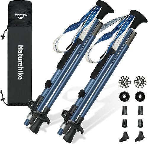 Naturehike Bastones de senderismo y trekking plegables, 2 piezas ajustables y ligeras de aluminio para aeronaves