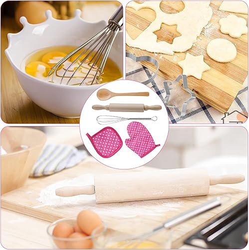 Miniatura 6 de Juego de cocina y horneado para niños, 11 delantales para niñas, juego de disfraz de chef, incluye delantal para niños y sombrero de chef, guantes y