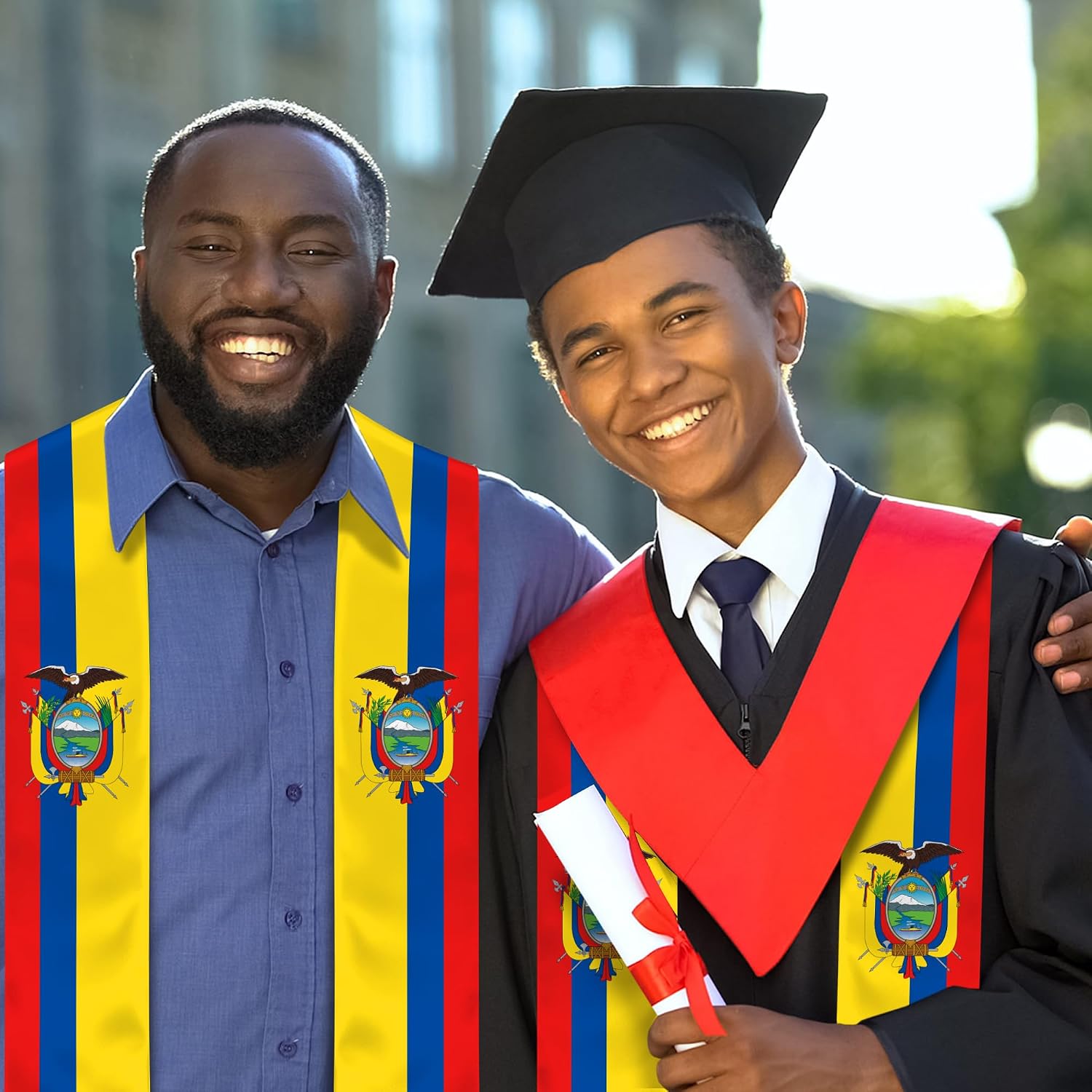 Ecuador Flag Graduation Stole, Graduation Sash Scarf for Study Aboard International Students