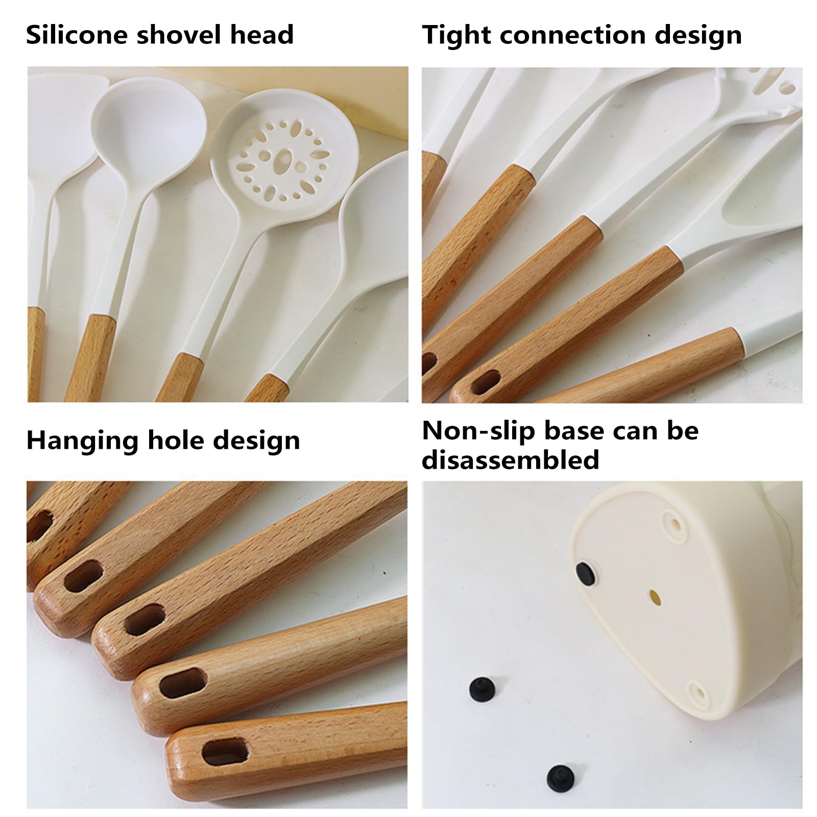 Utensilios De Cocina De Silicona Con Mango De Madera, Resistentes Al Calor Y Antiadherentes, Antiarañazos, Sin BPA, Set Utensilios De Cocina Silicona, Cucharones De Cocina Silicona 13 Piezas ,Black
