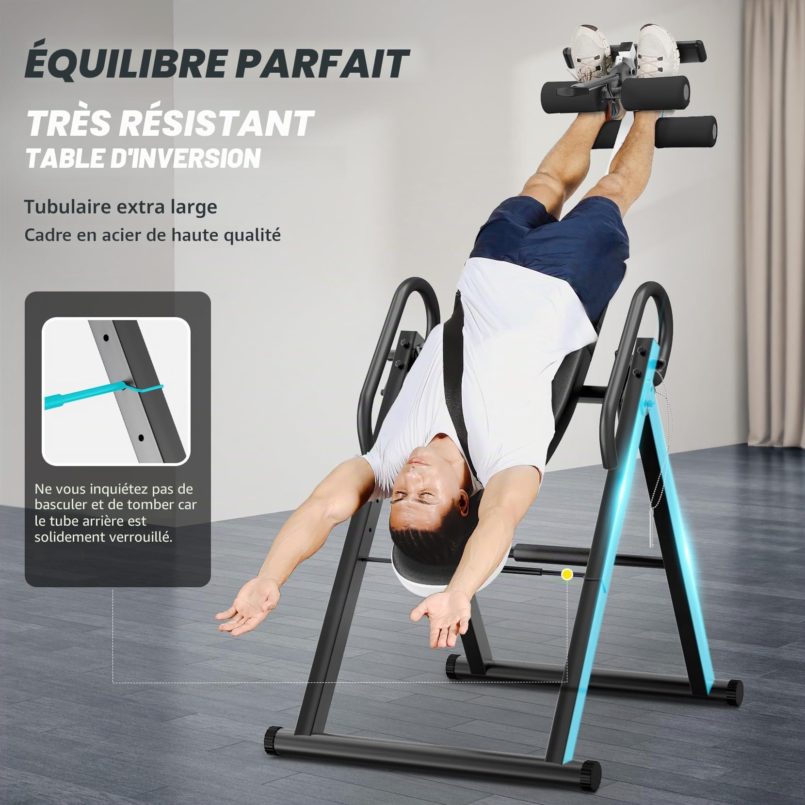 Dripex Banc Inversion Robuste avec appuie-tête et Ceinture de Protection | Réglable inversion machine d’étirement du dos pour soulager les douleurs