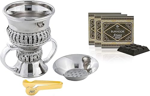 AM Regal Metal Bakhoor - Quemador de incienso e incienso Ateeq Bukhoor (3 x 1.57 onzas)
