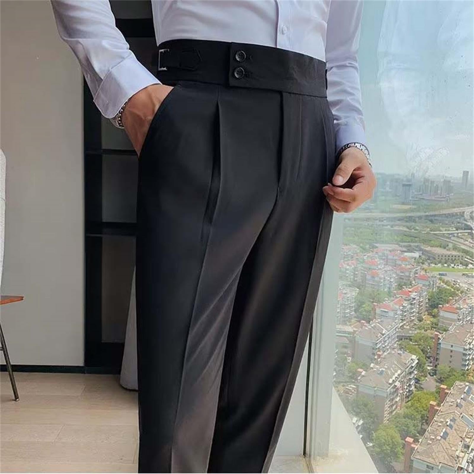 Générique Pantalon de Costume pour Homme Coupe Slim Taille Haute avec Petit Pied et Jambe Droite en Couleur Unie