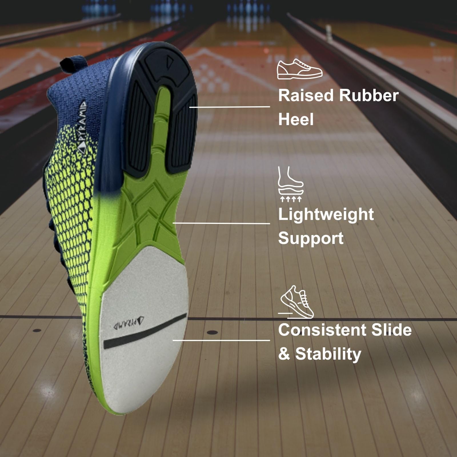Pyramid Path Lite Chaussures de Bowling en Maille sans Coutures pour Homme, (Bleu Marine/Vert Citron), 43 EU