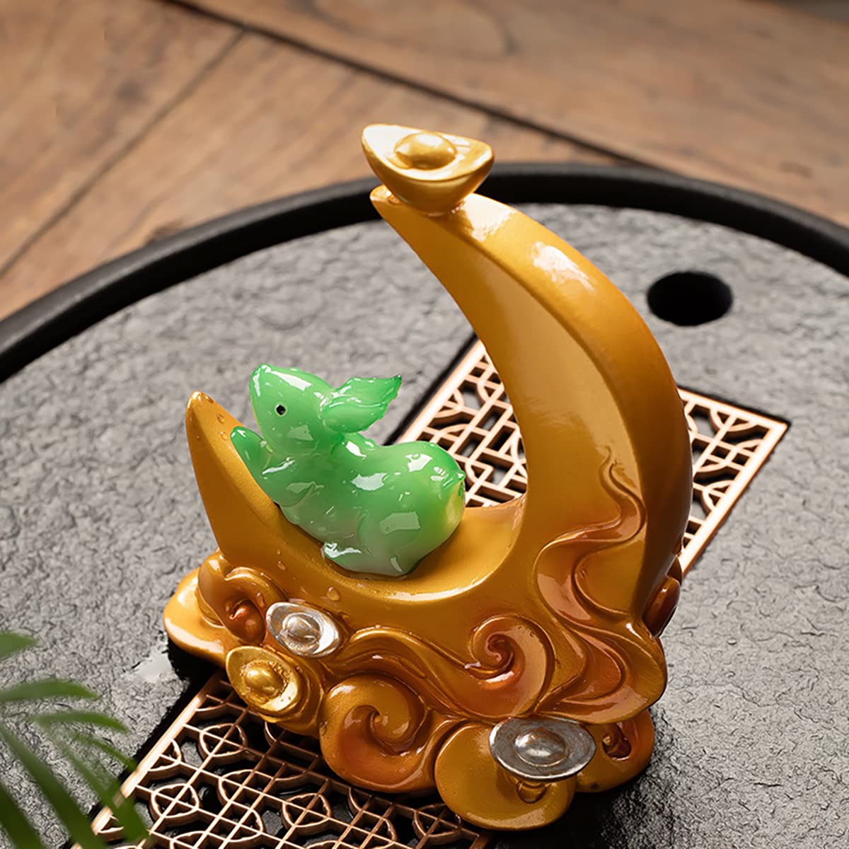 Hormsdar Color Changing Tea Pet Rabbit Cute Resin Bunny Statue Kung Fu Tea Tray Decor Tea Lover's Gift Home Office Desk Feng Shui Ornament