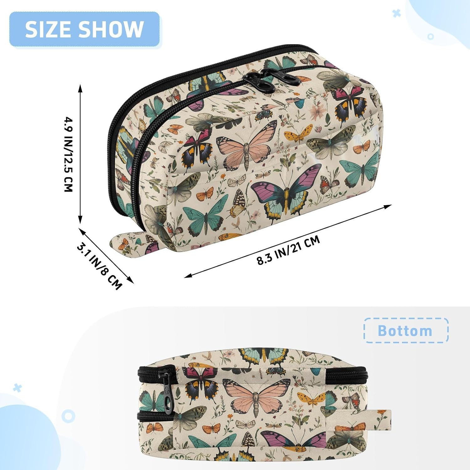 ALAZA Butterfly Pattern Large Capacity Pencil Case, Aesthetic Stationery Organizer Bag with Clear PVC Window, High Capacity Pen Pouch with Dividers for School Office Travel image 3