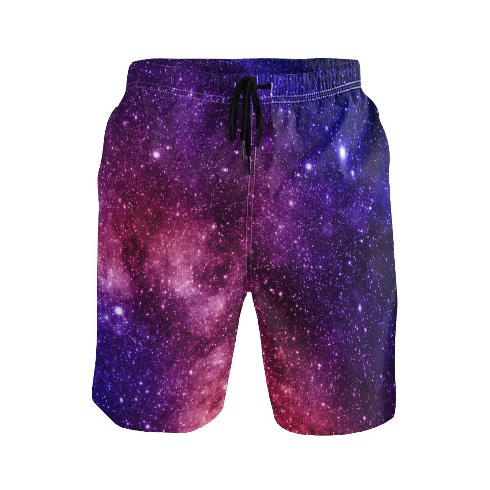 Short de bain homme galaxie imprimé espace avec ceinture élastique ajustable