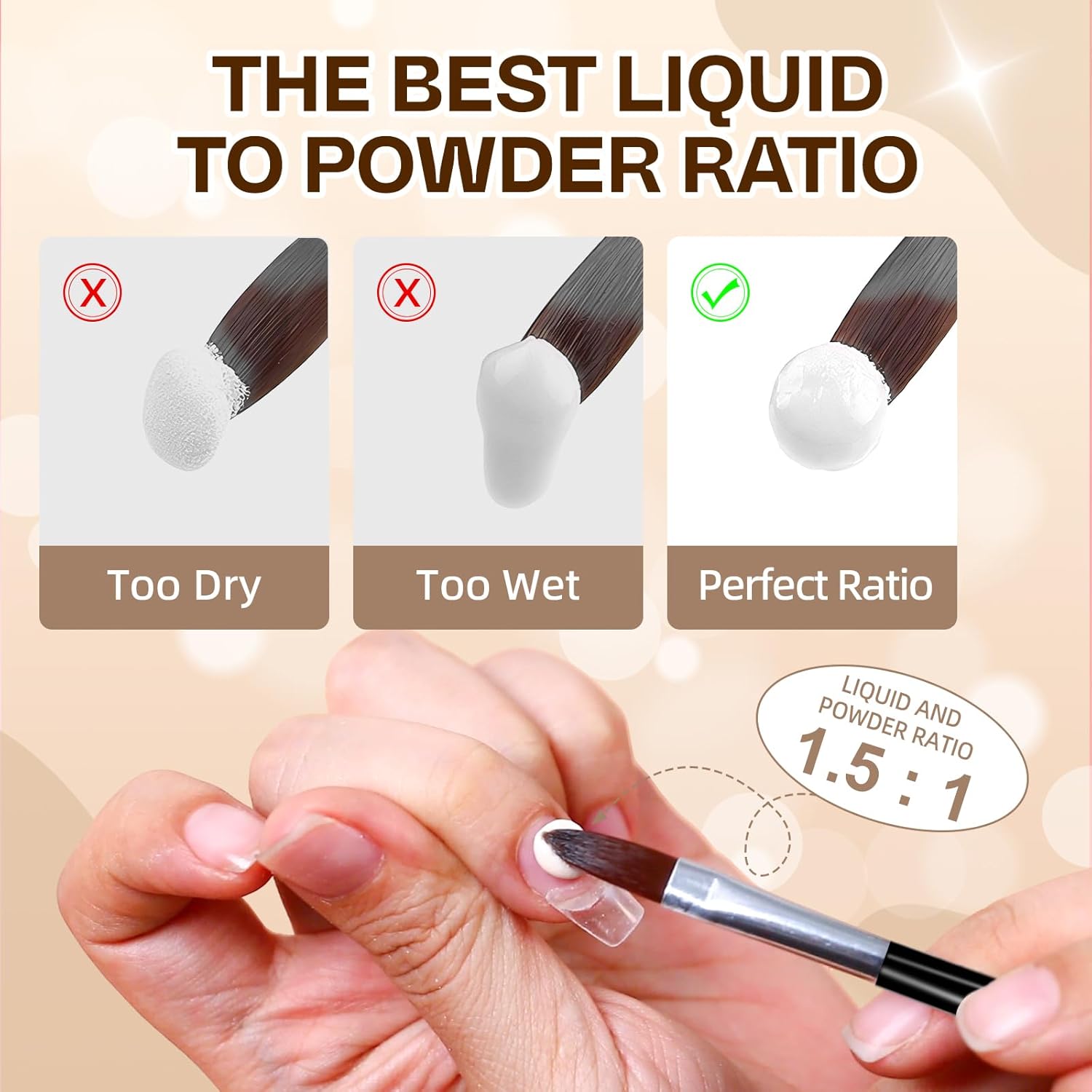 Pratice Hand for Acrylic Nails, Acrylic Nail Kit, Liquid Monomer Set, DIY Nail Art Manicure Tools for Beginners and Salon Home Use（Clear Pink White）