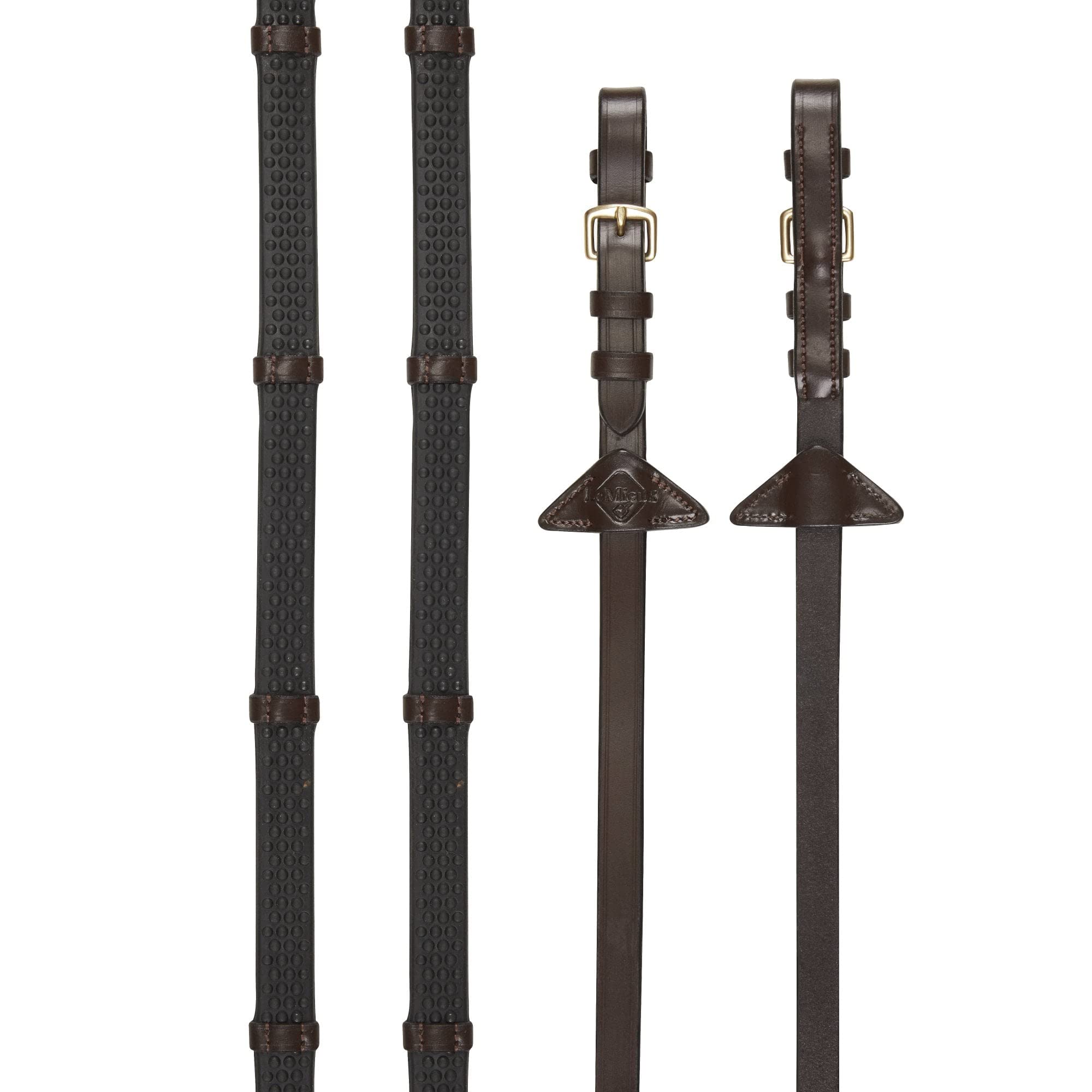 LeMieux Soft Rubber Reins with Stoppers - Havana/Brass Pony