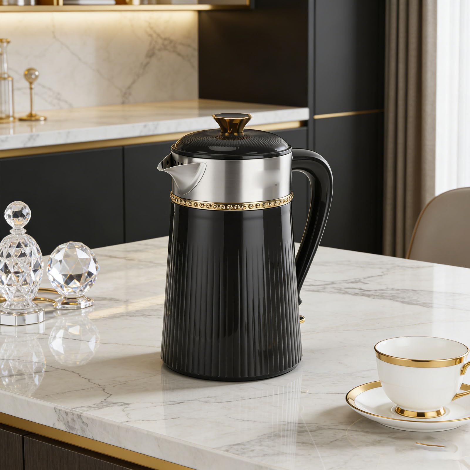 Hervidor Eléctrico Elegante Negro Mate 1800W Caldera de Agua Caliente para Oficina en Casa 2L Acero Inoxidable (Enchufe europeo)