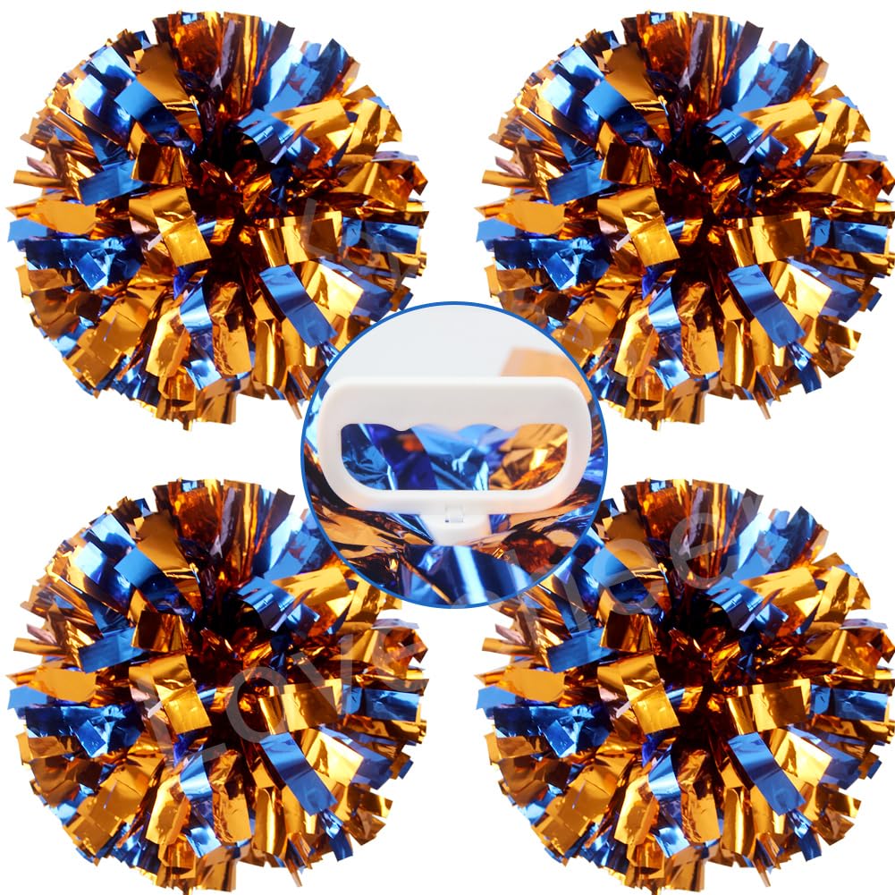Lovecheer 4PCS Pom Poms Cheerleading with Handle Rings Metallic Plastic Cheer Pom Poms Sports Team Spirits Cheering Squad Dance Training