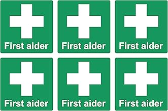 First aider Safety sign (Pack of 6) - Self adhesive stickers (50mm x 50mm)