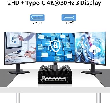 Mini PC N150 (Upgraded N100) Firewall Appliance 6 Port i226-V 2.5GbE LAN Mini Computer Fanless Micro PC DDR5 8GB RAM 128GB NVMe SSD USB Type-C 3-Display Support Pfsense