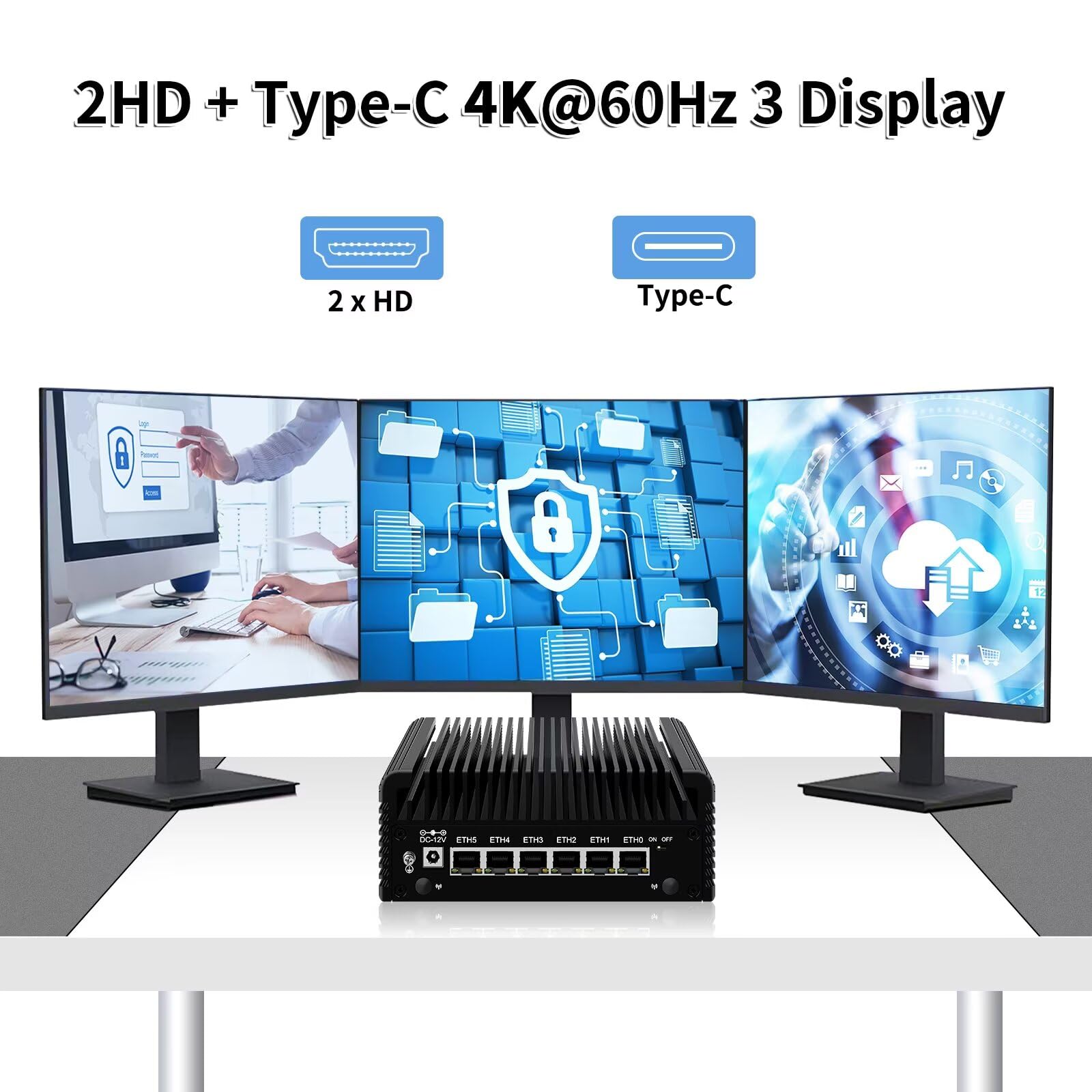 Micro Firewall N150 Fanless Mini PC, DDR5 8GB RAM 128GB SSD Router Appliance Computer, Support OS, OPNsense, 6 x 2.5Gbe i226-V Ethernet, TF, Type C, AES-NI