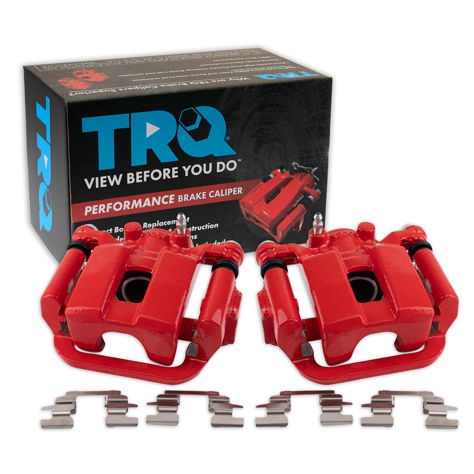 TRQ Rear Performance Brake Caliper Set Red Compatible with 2003-2005 INFINITI G35 Nissan 350Z 2003-2007 Murano 2004-2009 Quest