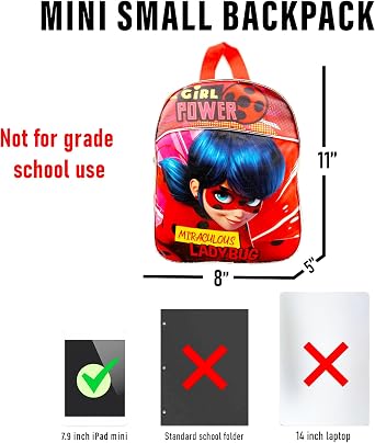 Zagtoon Miraculous Ladybug Backpack Set - Bundle with 11 inch Stickers and More (Miraculous School Supplies) for Girls