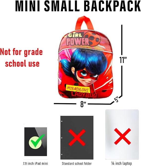 Zagtoon Miraculous Ladybug Backpack Set - Bundle with 11 inch Stickers and More (Miraculous School Supplies) for Girls