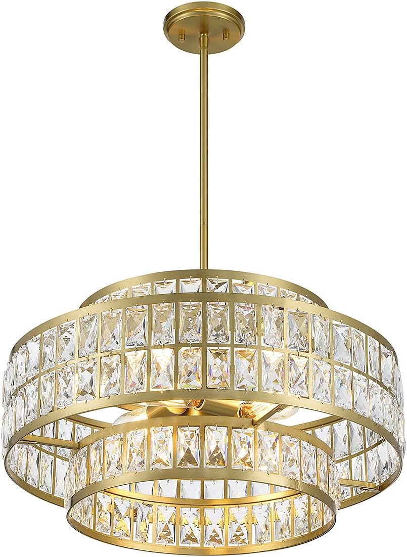 Savoy House 7-9046-4-322 Renzo Crystal Mid-Century Crystal Clear Pendant, 4-Light 240 Total Watts, 12" H x 22" W, Warm Brass