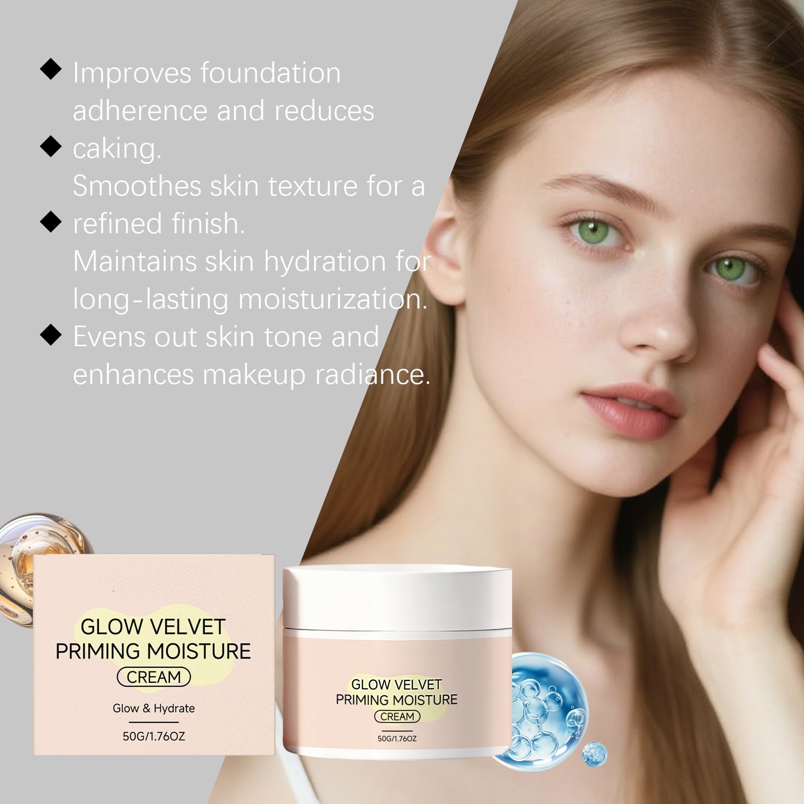 Crema idratante primer Glow-Velvet, minimizzante dei pori e primer fissante per il trucco a lunga durata, idratante viso quotidiano per tutti i tipi di pelle,3PCS