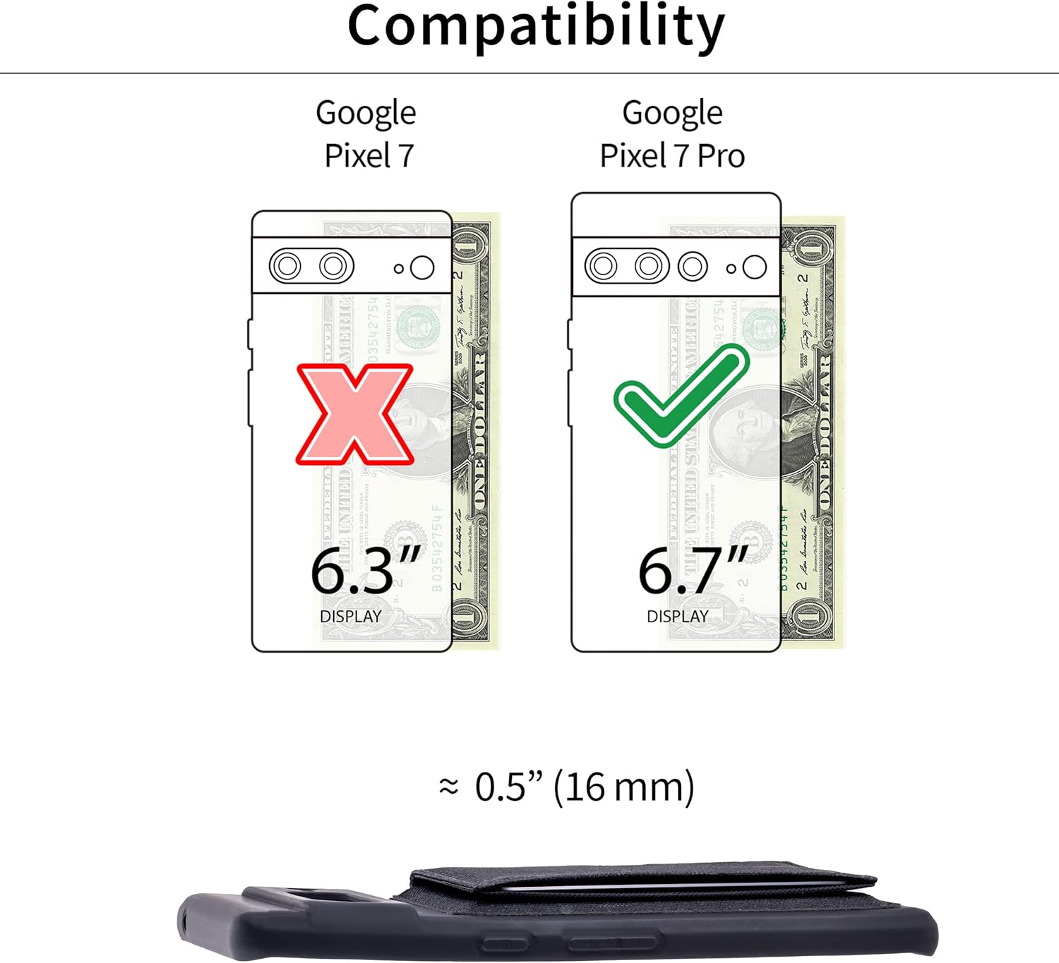 Dockem Flip Card Case For Google Pixel 7 Pro with Removable Minimalist Flap Wallet for 3-4 Cards, Liquid Silicone Shell with Textured Synthetic Leather (Black)