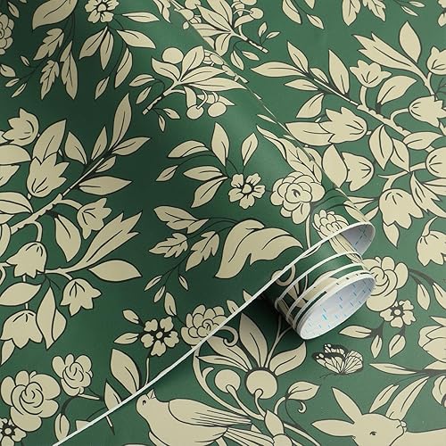 Miniatura 4 de Timeet Papel tapiz para despegar y pegar, papel tapiz floral de hojas, pájaros y mariposas, papel de contacto con flores vintage, papel de contacto