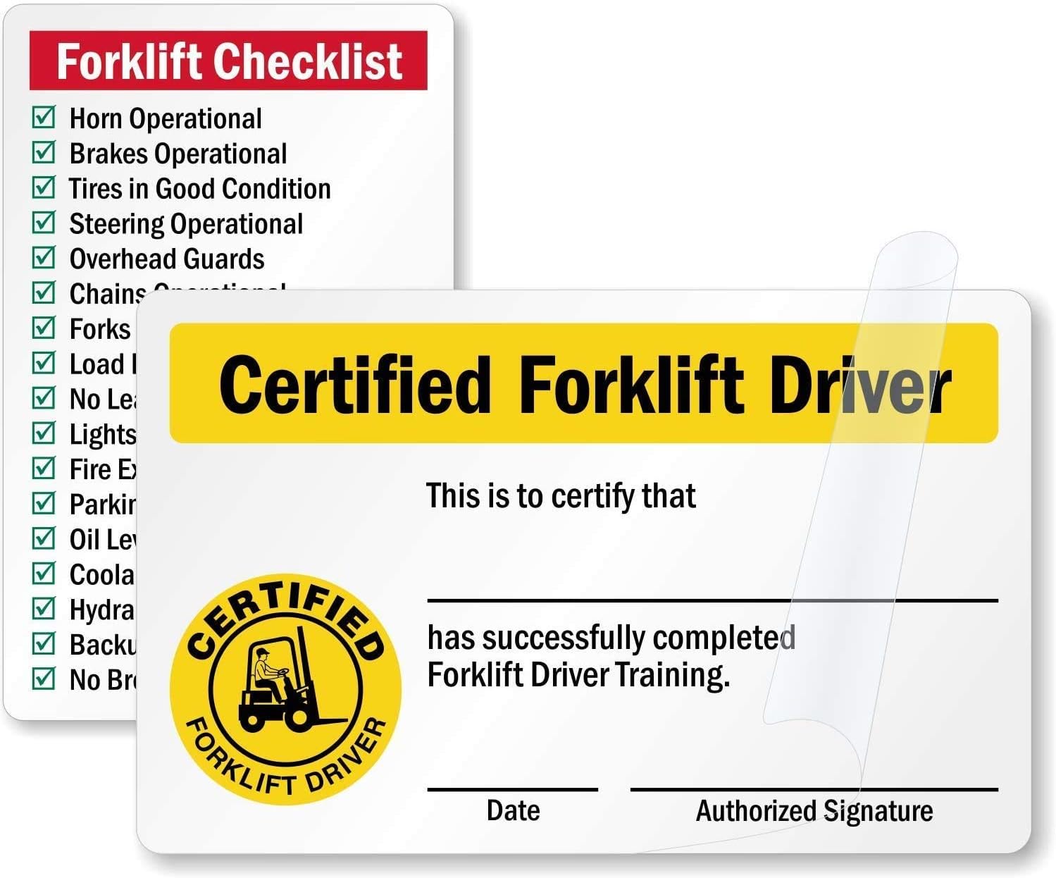 SmartSign Certified Forklift Driver/Forklift Checklist 2- Sided Forklift Certification Wallet Card | 2.125" x 3.375" Self Laminating