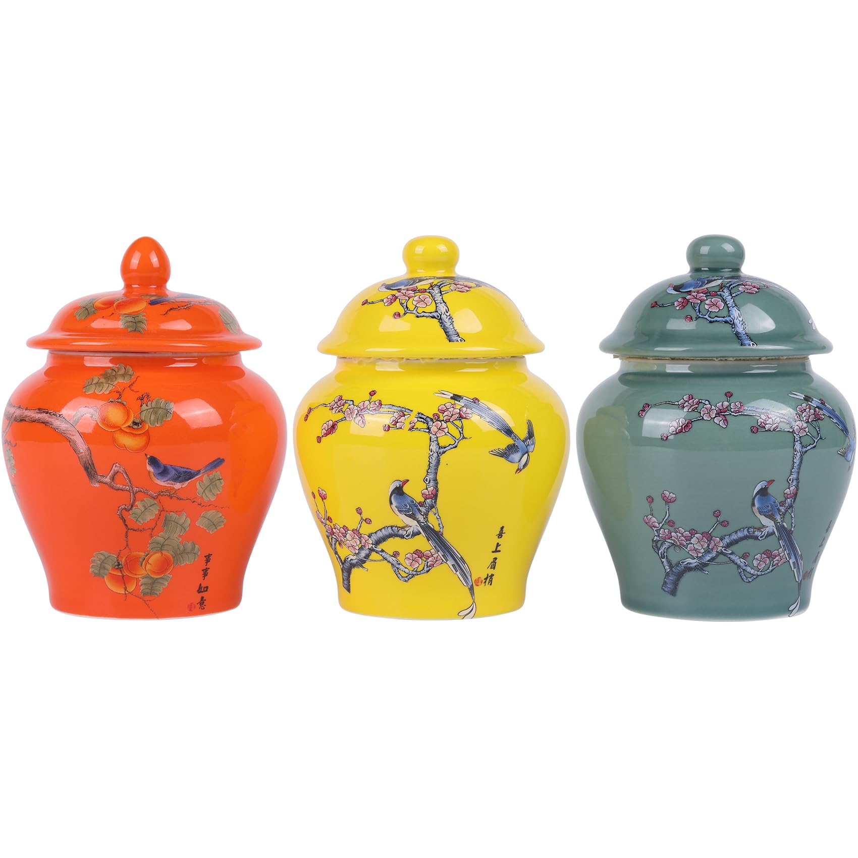 XINGYAN Lot de 3 pots à gingembre en porcelaine bleue et blanche
