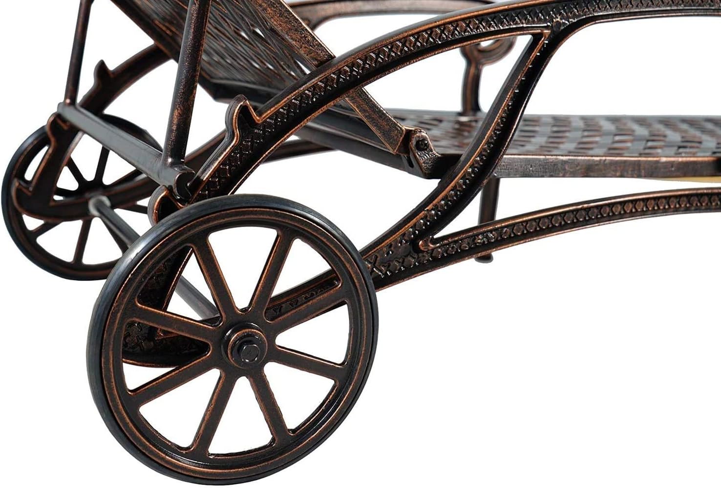 Cast Aluminum Outdoor Chaise Lounge Chair with Wheels, Patio Chaise Lounge with 3-Position Adjustable Backrest, Outdoor Tanning Chair Patio Lounge Chair, Brown