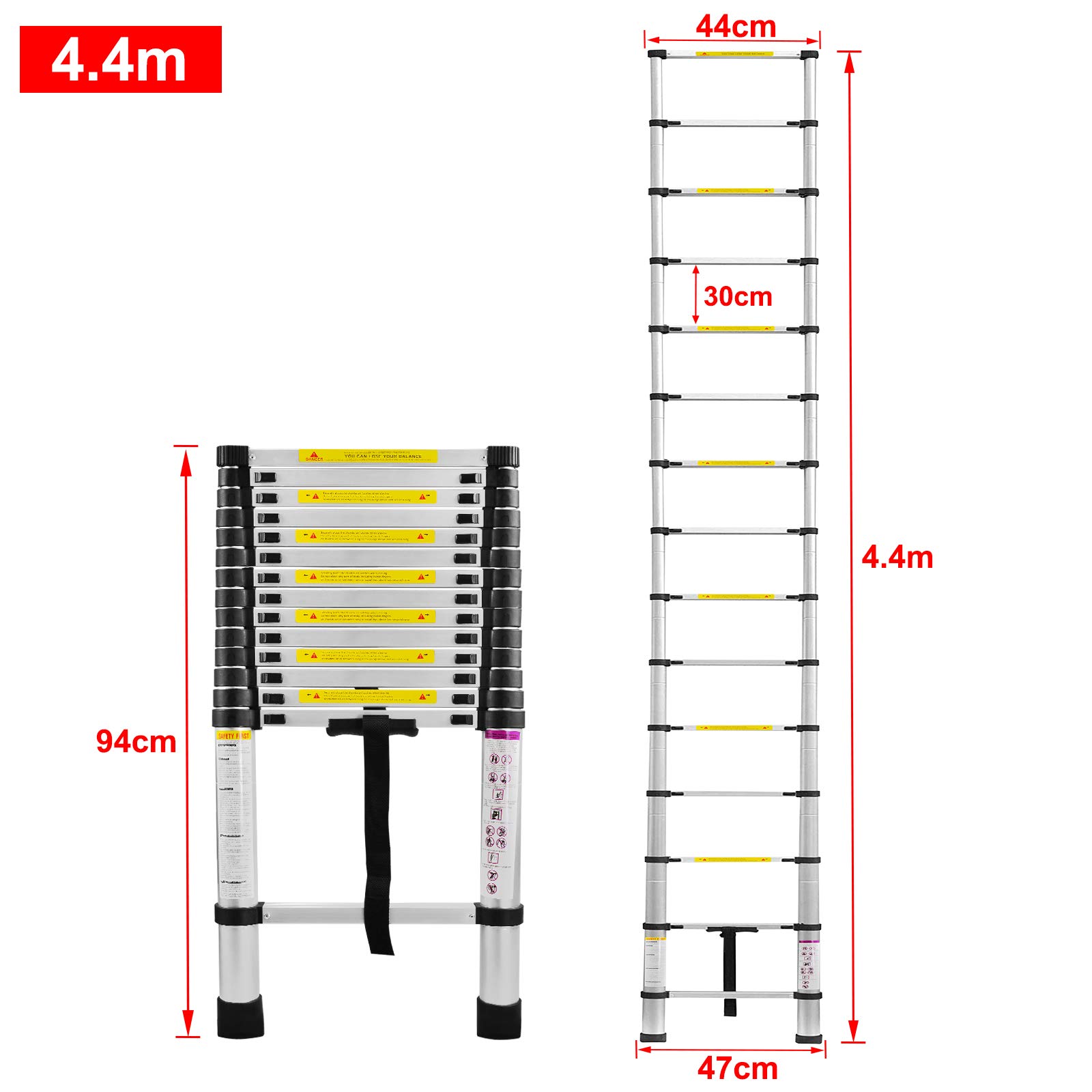 Lars360 Échelle télescopique multifonction, extensible, échelle simple, en aluminium de qualité supérieure