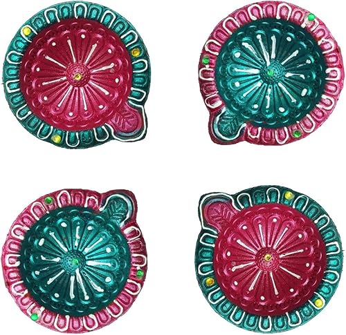 Miniatura 2 de Juego de 4 piezas de Diya de arcilla hecha a mano para DiwaliDeepawali regalodecoracioneslámpara de aceite de tierra naturalDiyas tradicionales para