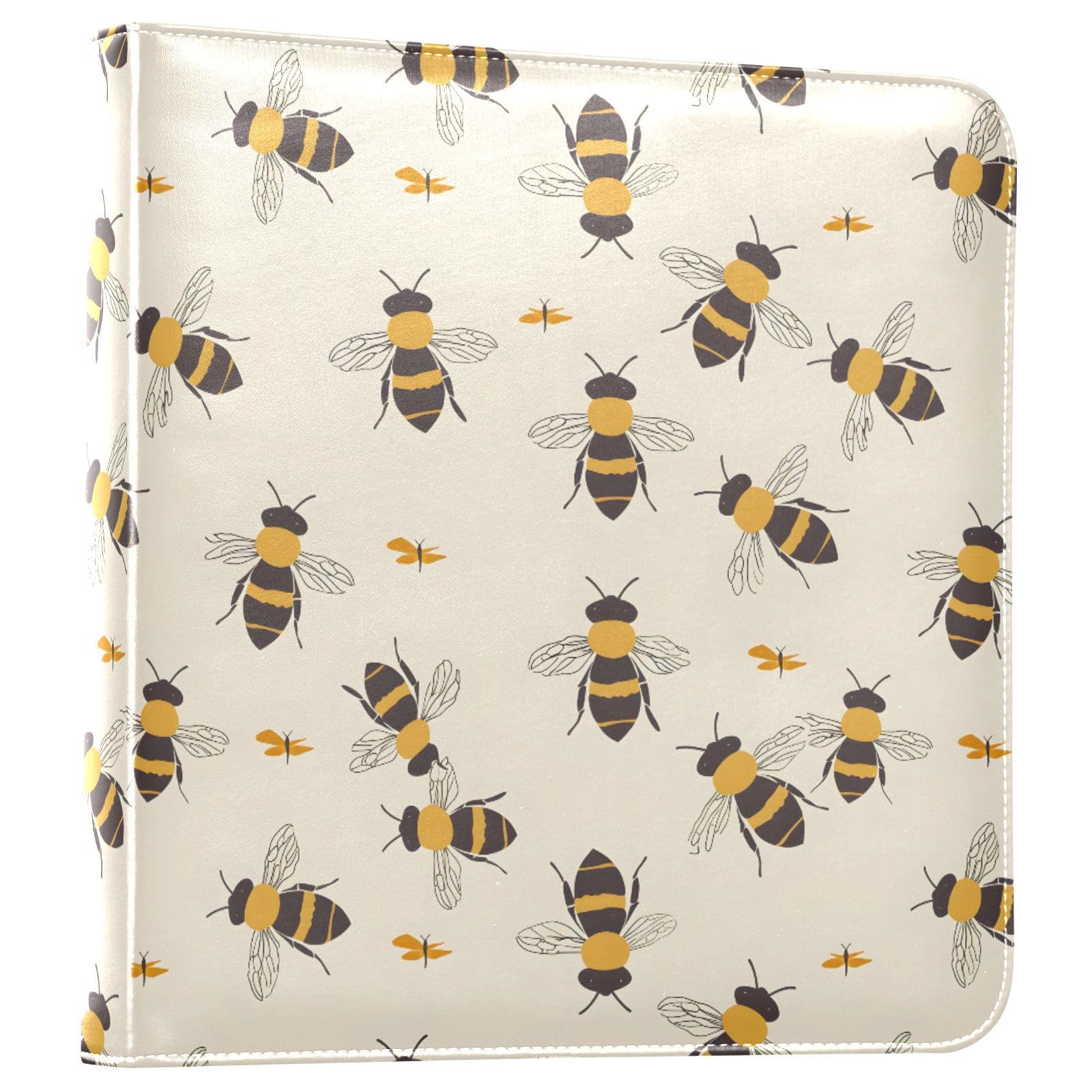 JIPONI Bees Texture Large Photo Album, DIY Leather Cover Scrapbook Albums for 4x6 5x7 6x8 Pictures, Self Adhesive Memory Book for Wedding, Baby, Family