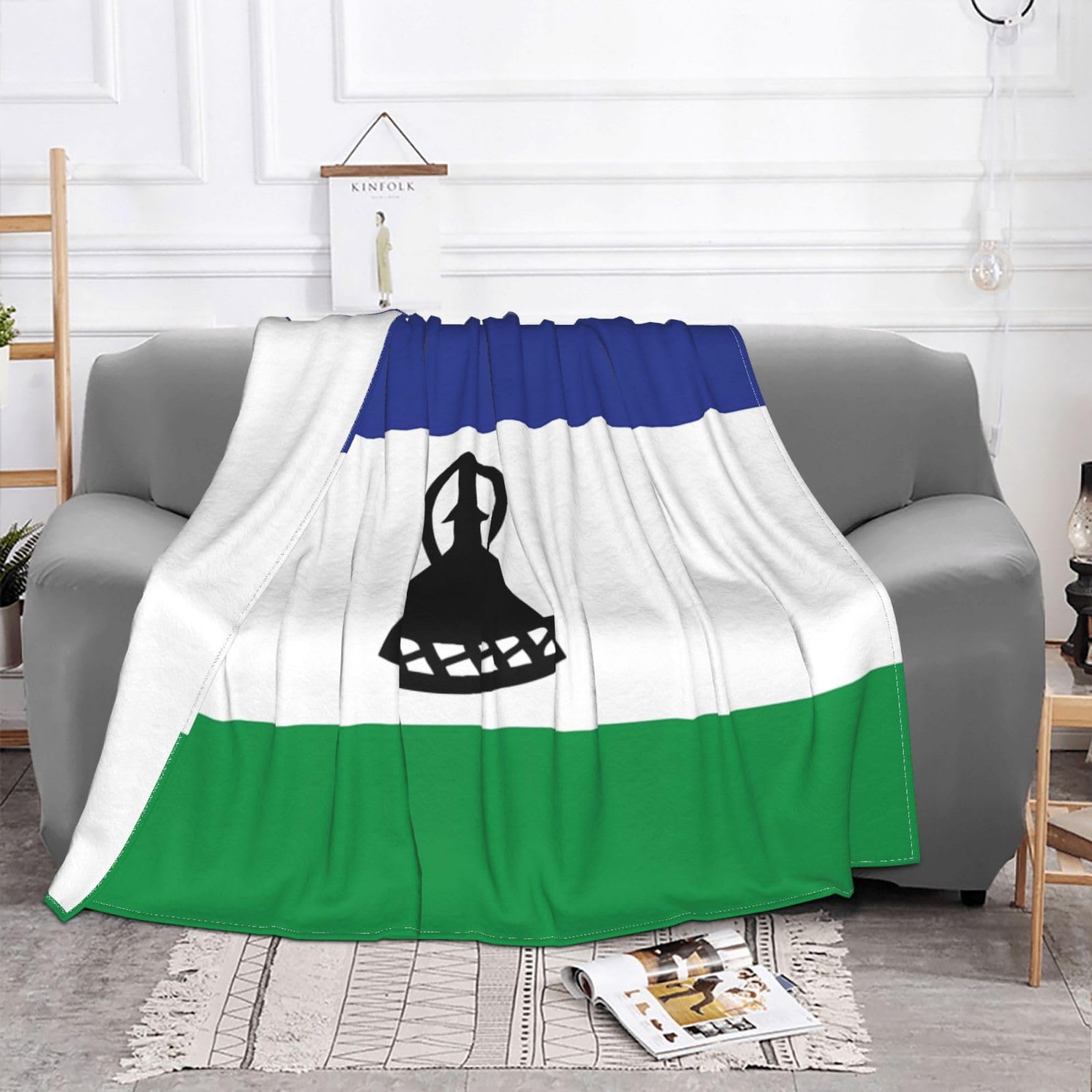 Manta de viaje portátil de 80 x 60 pulgadas, suave, resistente a las arrugas, plegable, exquisita bandera de Lesotho