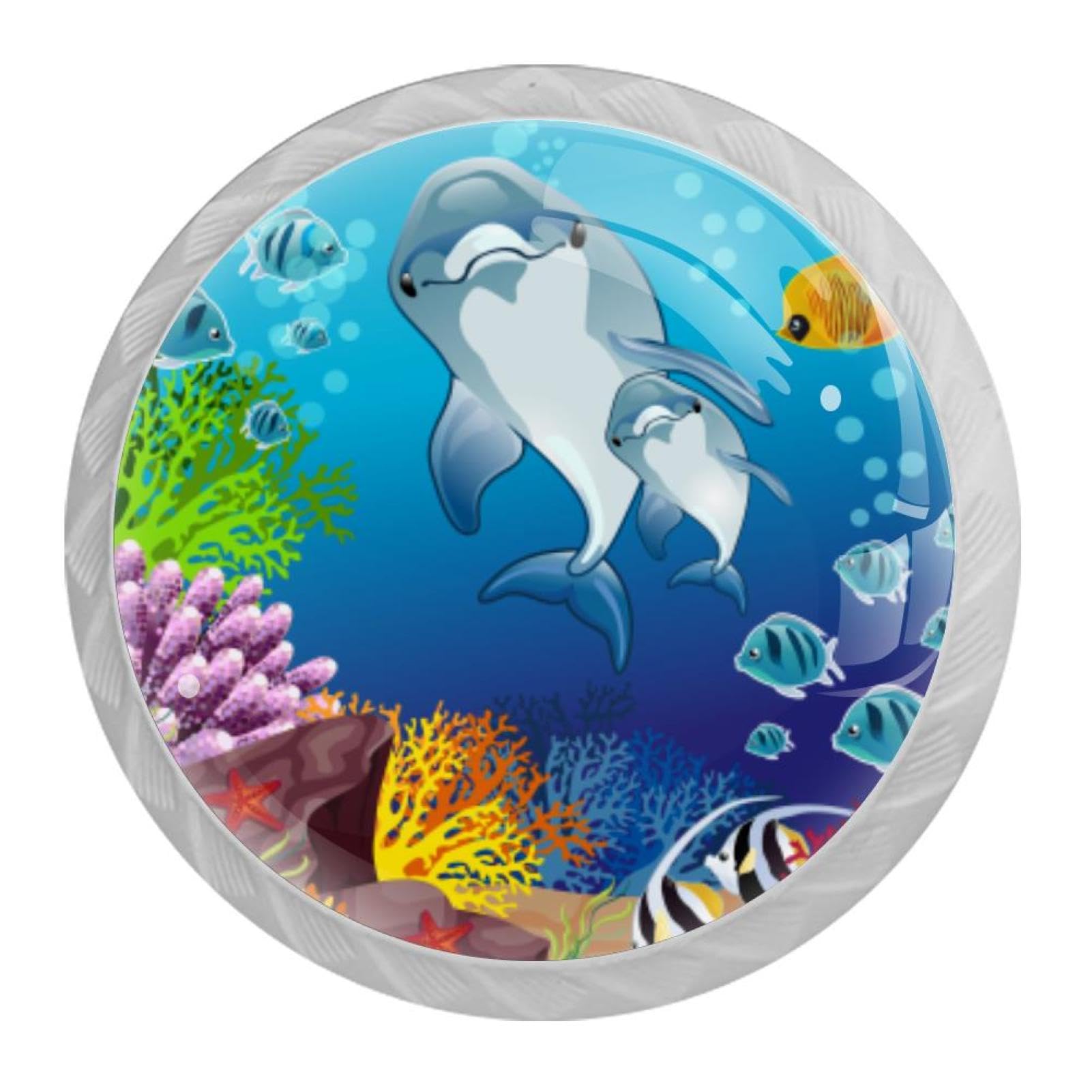 Tqmspg 4 Pieces Drawer Pulls Dolphin Underwater World Door Knobs Dresser Handles for Kitchen Wardrobe Cupboard Hardware Furniture