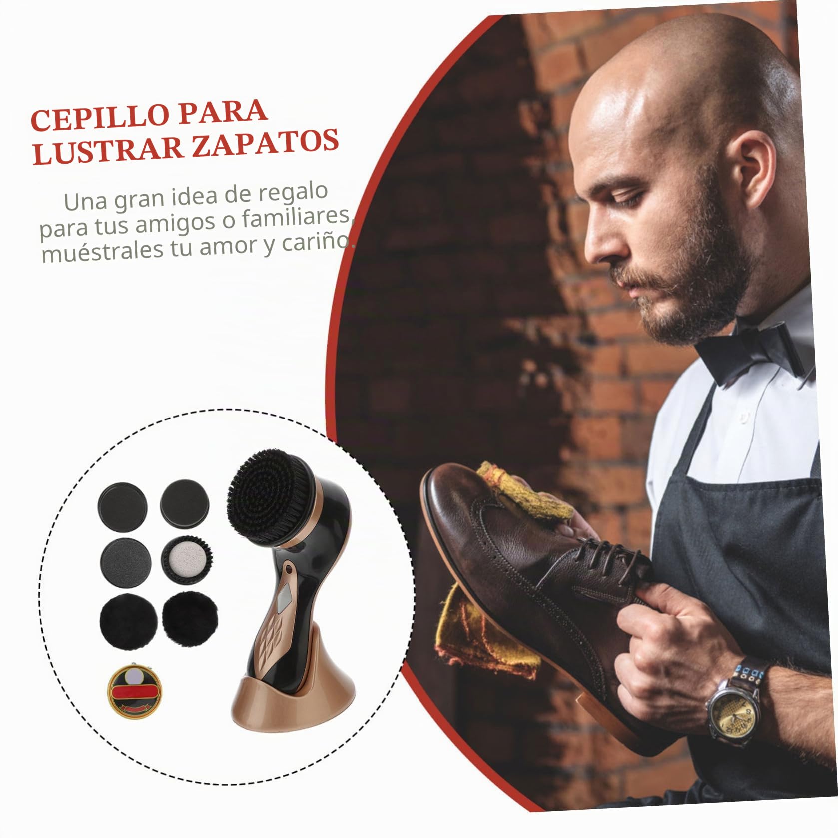 VALICLUD Kit Portátil Eléctrico para Lustrar Zapatos de Cuero Cepillo Pulidor y 7 Accesorios, Cuidado Práctico y Limpio para Calzado y Bolsos Dorados