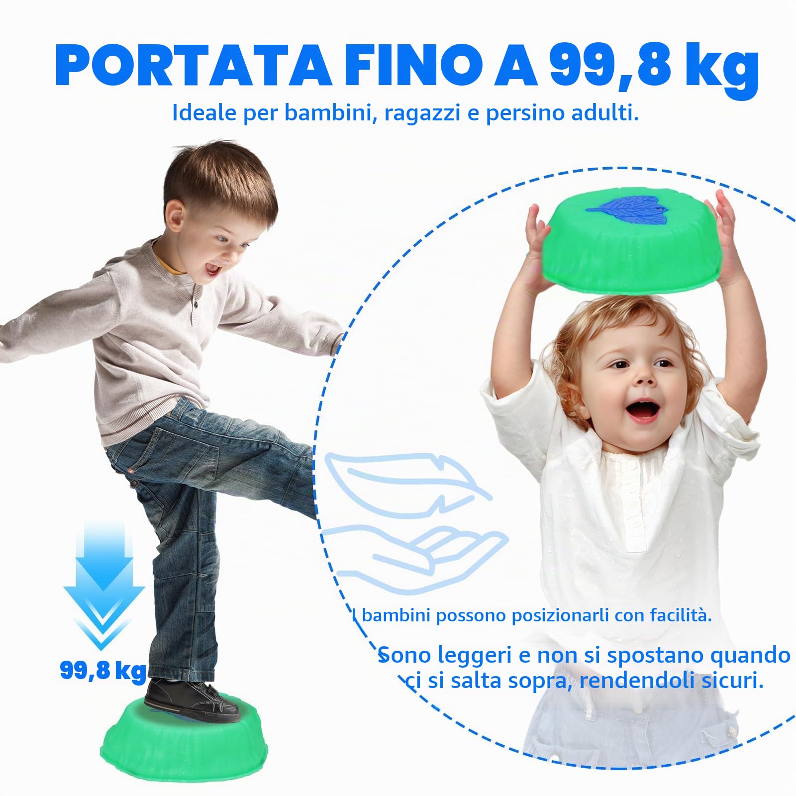 Balance Board Bambini, 8 Pietre di Bilanciamento Bambini Antiscivolo, Gioco Equilibrio Bambino Promuove la Coordinazione Equilibrio per Interni ed Esterno Giochi da Giardino