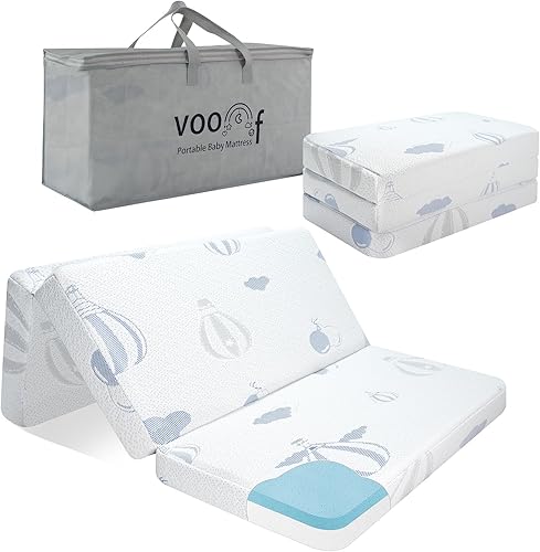 Miniatura 8 de Pack and Play - Colchón triple – 38 x 26 pulgadas Pack N Play con funda extraíble transpirable – Colchón plegable de espuma viscoelástica de doble