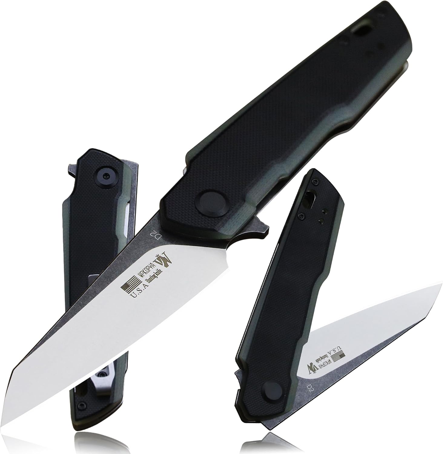 WPKOPYA 7.8in Folding Pocket Knife with D2 Steel Blade, G10 Handle, Ball Bearing Pivot, Stonewashed Finish – Outdoor EDC Utility Tool for Camping, Hiking, Survival Use(G10 - Black/Onyx Color)