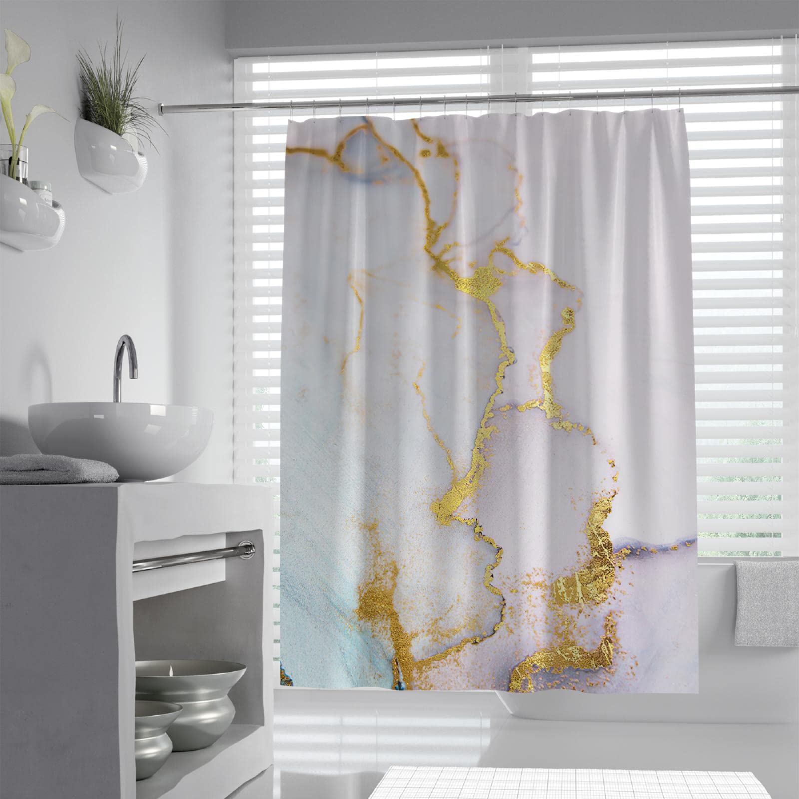 Cortinas de Ducha Gold Marbletexture Sets Arte Abstracto Cortina de baño Tamaños múltiples Easy Care Wet Room Shower Curtain Hotel Quality W260xL180cm