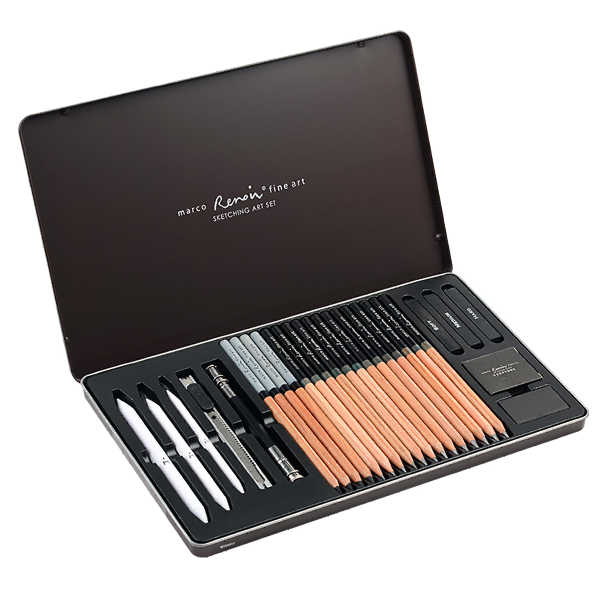 MARCO Skizzen Zeichen Bleistift Set 27 Stück Skizzier-Set Geschenke für Kunststudenten Skizzieren, Färben und Mischen geeignet, ideal für Anfänger und erfahrene Künstler（27 Stück）