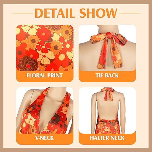 Miniatura 4 de SATINIOR 4 piezas de disfraz hippie de los años 60 y 70 para mujer, disfraz retro de discoteca, vestido genial con diadema, aretes, lentes de sol