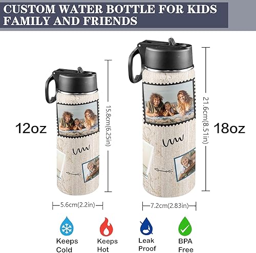 Miniatura 7 de Personalized Water Bottles With Straw, Custom Sports Water Bottle with Picture Name Customized Double Wall Vacuum Insulated Cup Gift For Kids Men