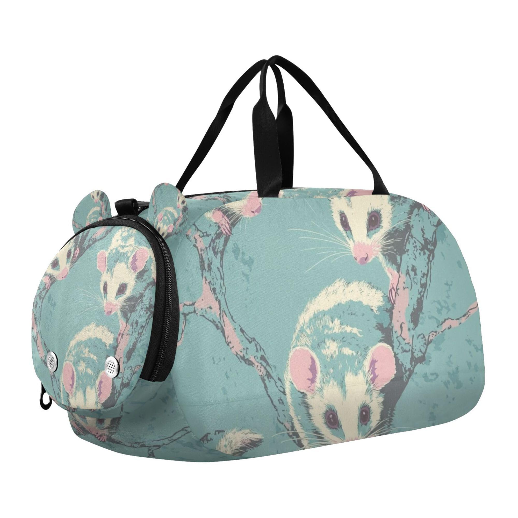 Glaphy Animal Opossum Grey Duffle Bag for Toddler Boys Girls, Gym Sports Bag with Shoe Compartments, Kids Travel Overnight Weekender Shoulder Bag