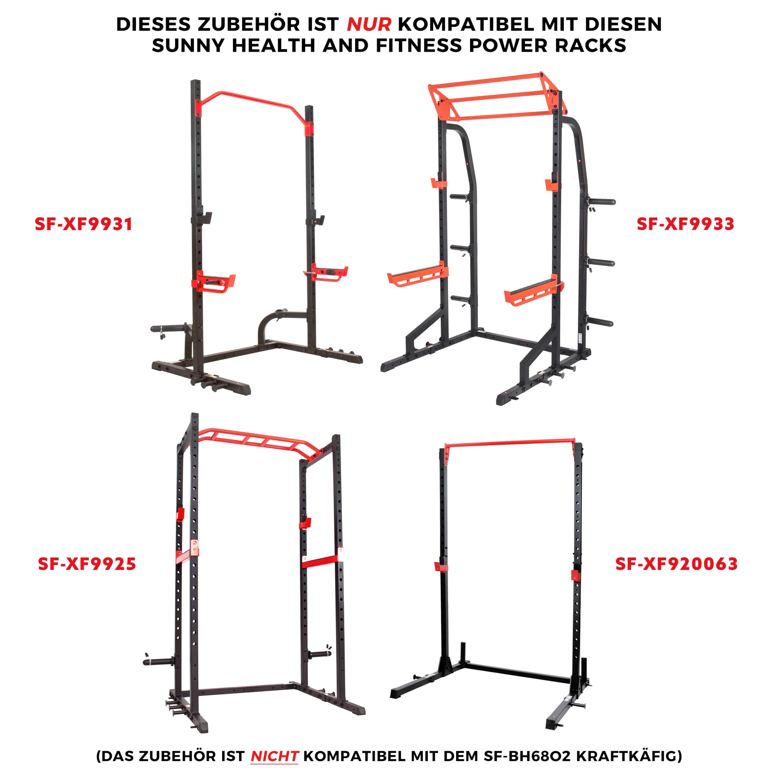 Sunny Health & Fitness Power-Cage-Zubehör fürs Heimtraining | Power-Rack-Zubehör, Krafttraining, Vielseitiges Training, Sicherer Halt, Einfache Montage, Home-Gym Compatible
