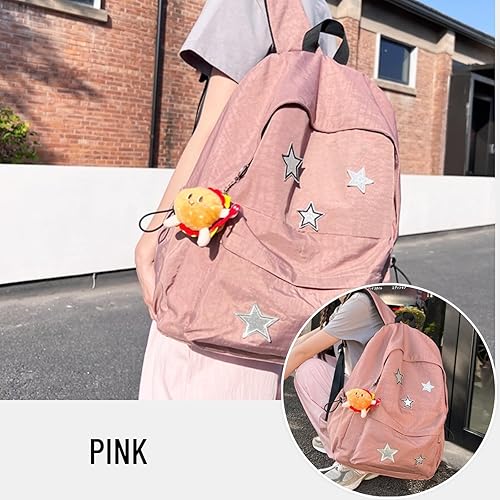Miniatura 2 de Mochila Kawaii con bonitos accesorios colgante, mochila informal de viaje, ligera, para laptop, para mujeres al aire libre, Rosado, Mochila Kawaii