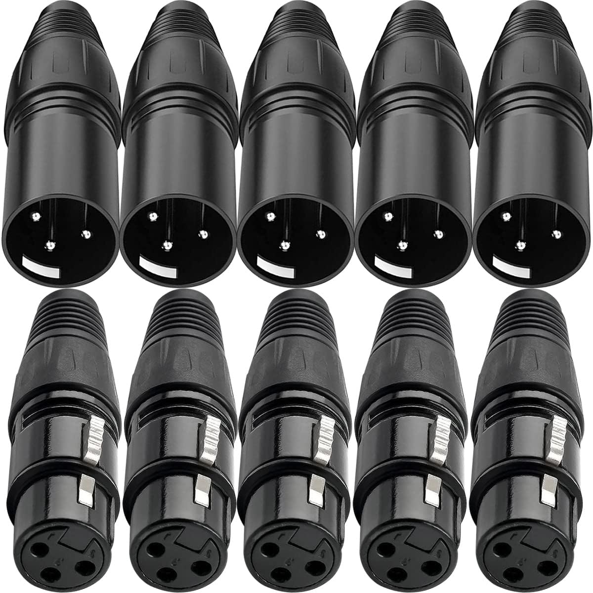 Xiatiaosann 3 Pin XLR Soldering Connector 5 Male to 5 Female, Microphone Cable Connector Socket and Plug for Connecting Amplifier Mixer, High Conductivity and Ultra Low Noise, 10pcs