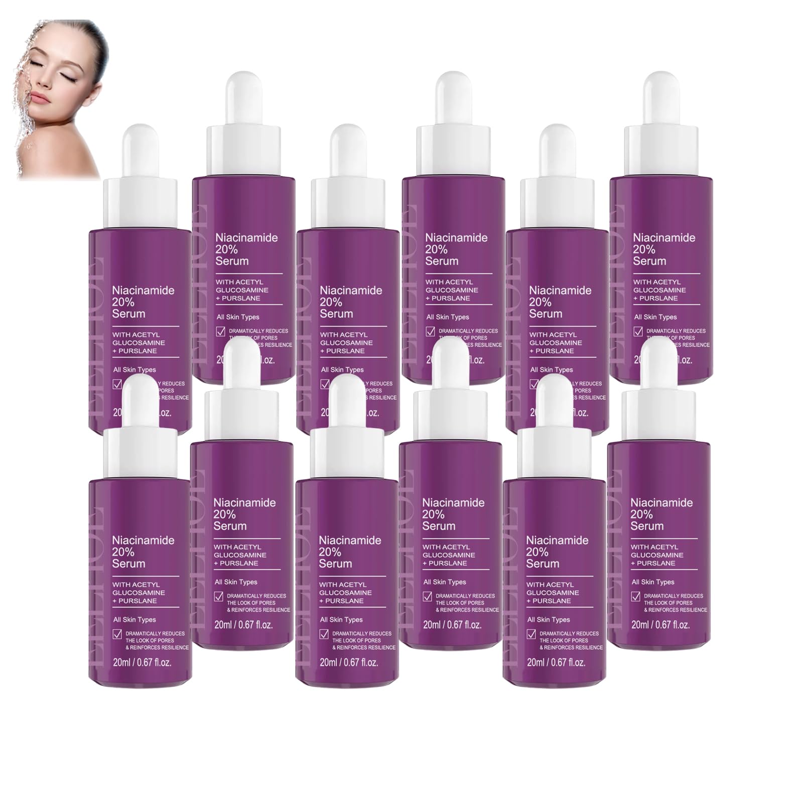 Niacynamid 20% serum do twarzy, rozjaśniające, poprawia elastyczność, nawilża, przeciwzmarszczkowe, wygładza cerę, wygładza drobne linie, zmniejsza pigmentację (12 szt.)