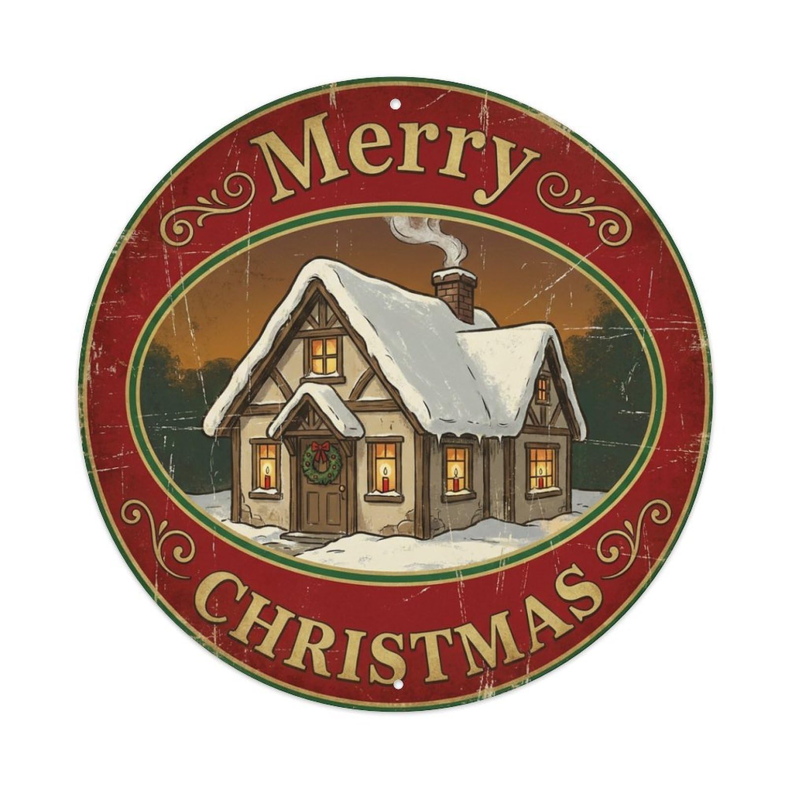 Merry Christmas Chimney Smoke Cozy Metal Tin Sign