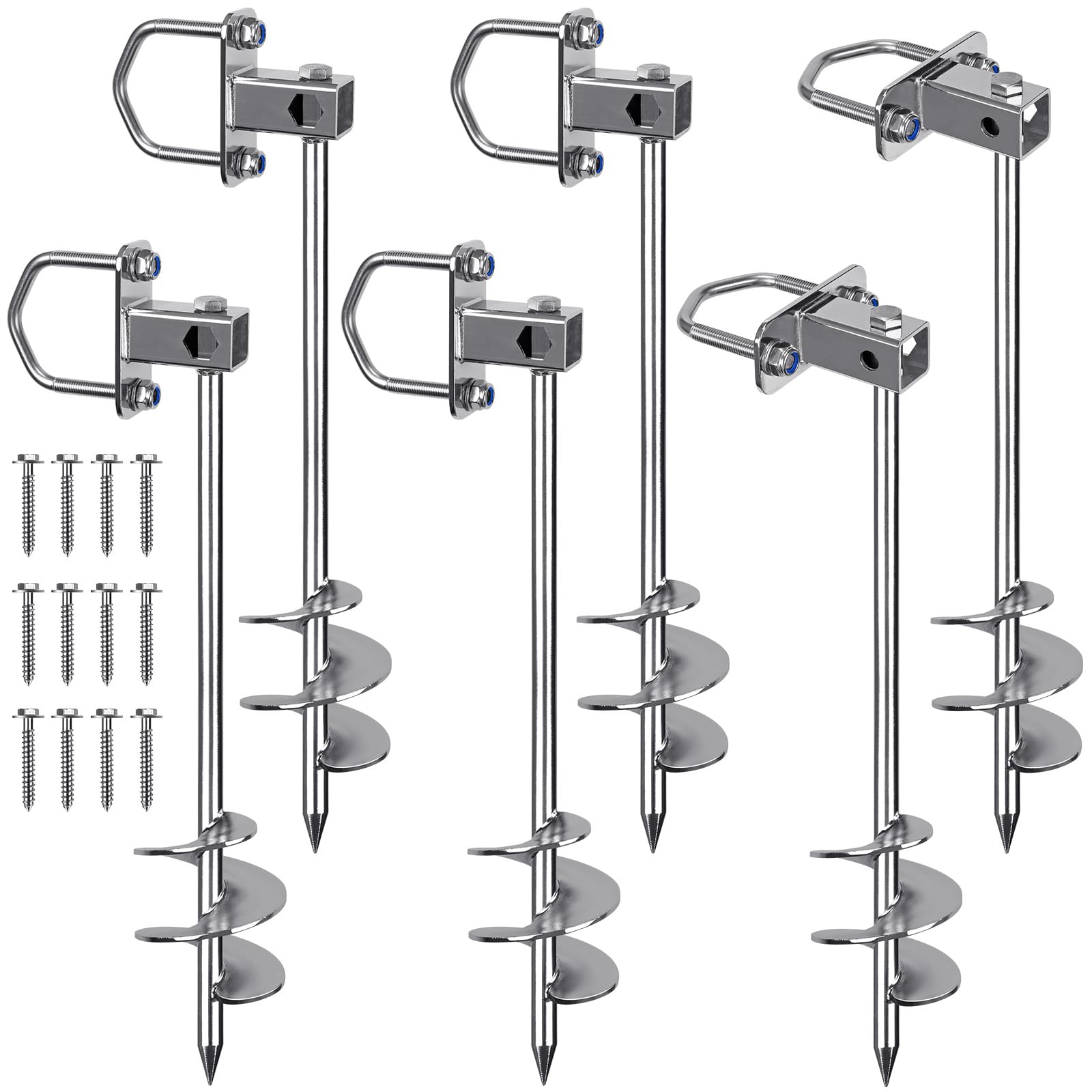 Insaga Piquet de Tente, Sardines de Fixation Lourd Ancrage de Terre Métallique, 62cm Lame Spirale Vissée dans Trampolines Kit pour Balançoire/Camping/Chien/Abri de Coiture avec Boucle Fixe, 4pcs