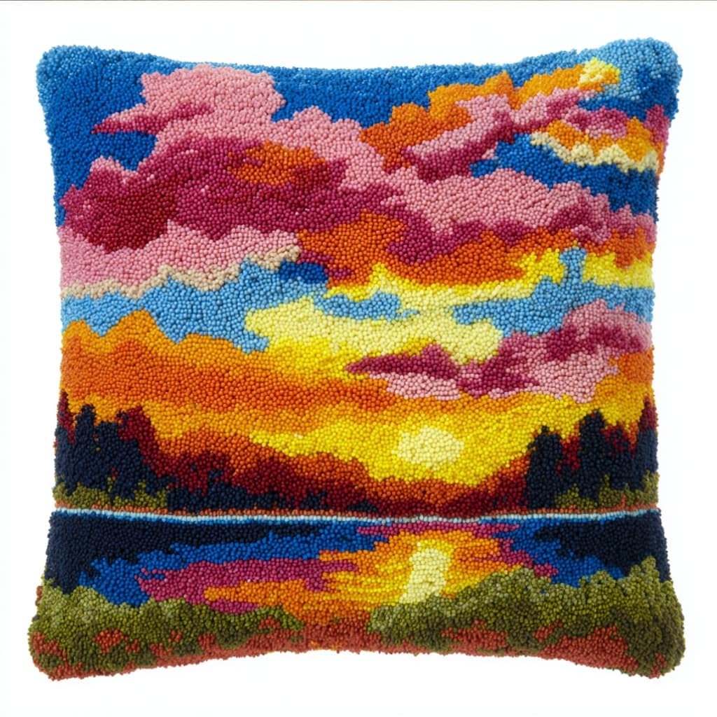 AxiangziK Latch Hook Pillow Kit,Sunset Landscape 43X43Cm DIY Cushion Cover