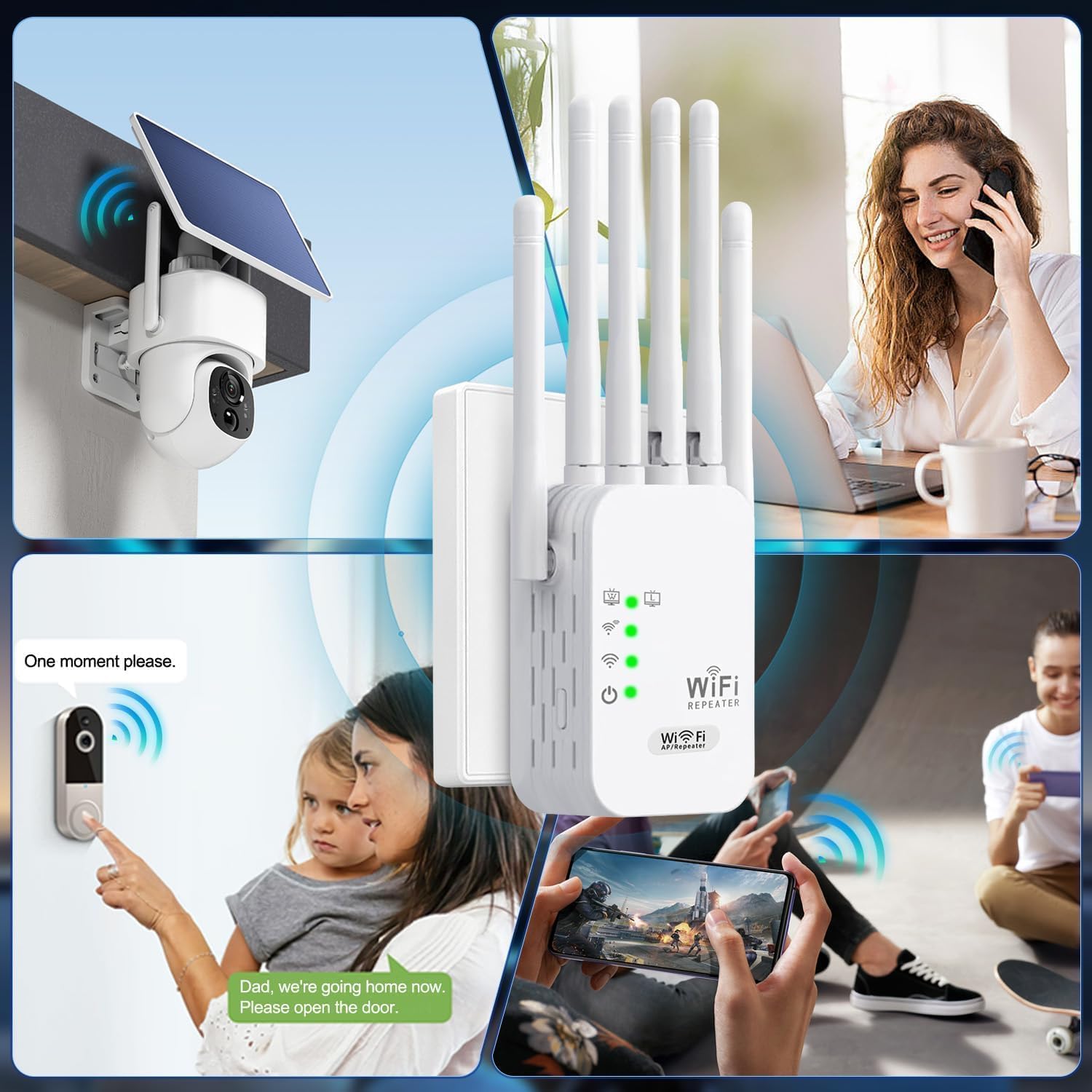 Répéteur WiFi Puissant, Amplificateur WiFi,Repeteur WiFi avec 6 Antennes Couvrant Une superficie de 10,000 m²,2 Ports LAN,pour la Maison et Le Bureau(Blanc)